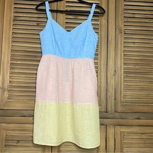 Cynthia Rowley pastel color blocked 100% LINEN cool airy mini sundress SZ-Small
